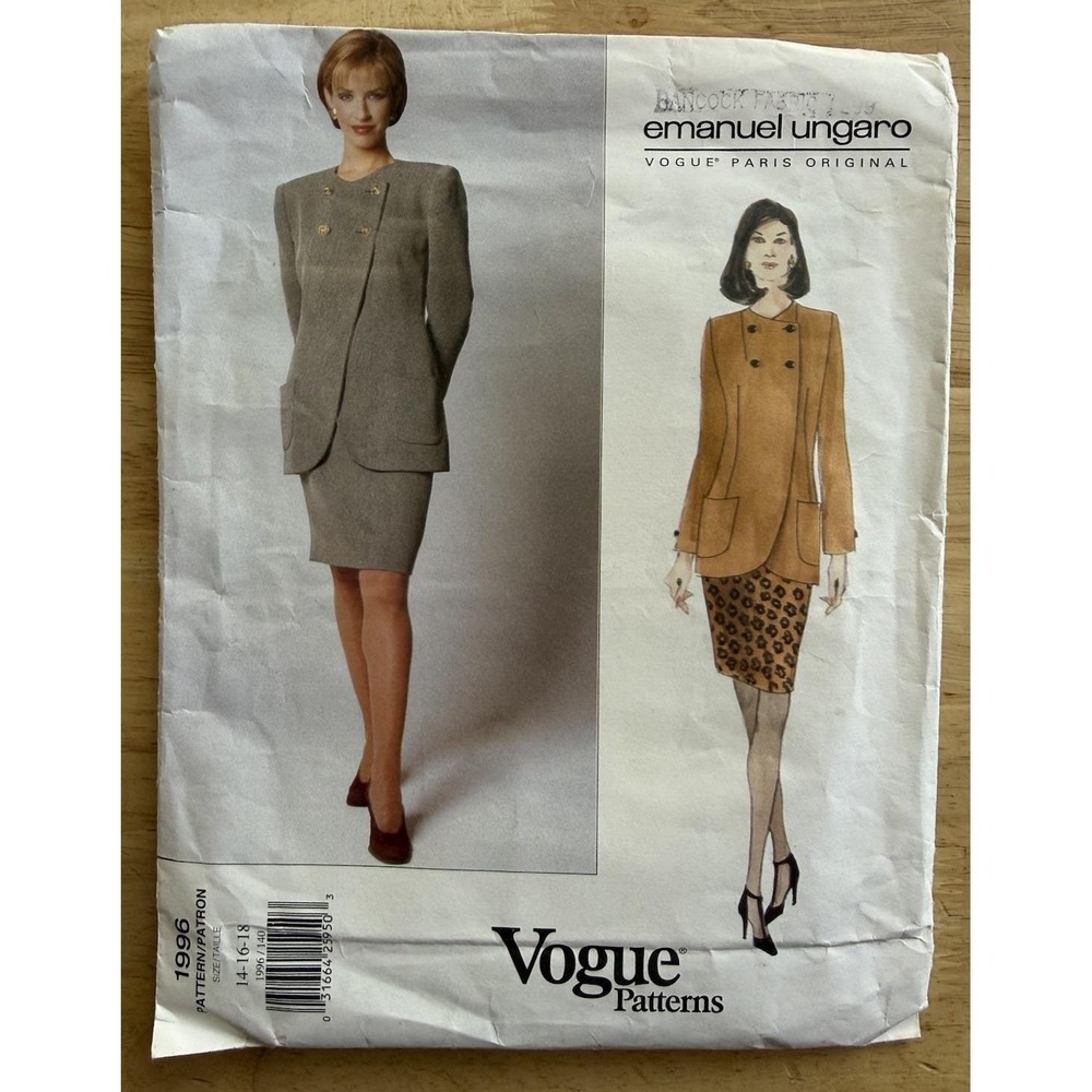 Vogue Paris Original Emanuel Ungaro Pattern 1996 Misses' Jacket & Skirt Sz 14-18